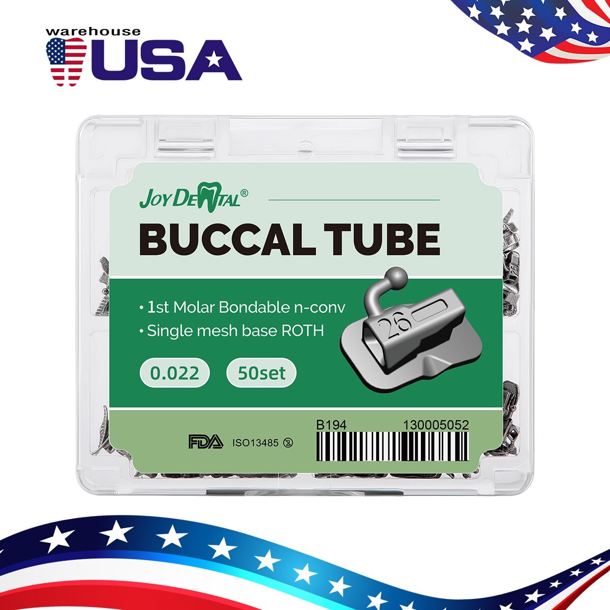 50 Sets Dental Orthodontic 1ST Molar Bondable Non-Conv Roth 0.022 Buccal Tubes J