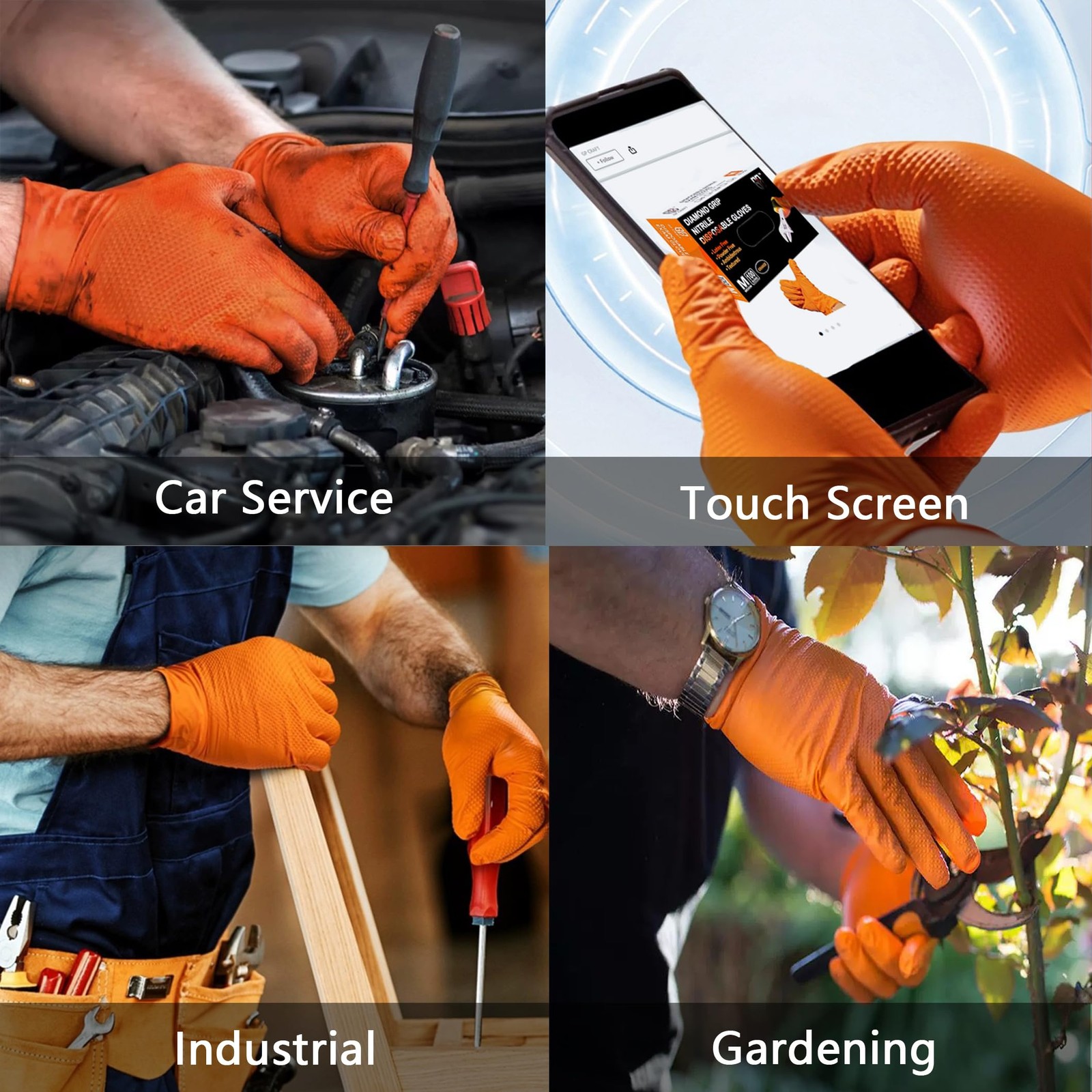 GP-68 Orange Nitrile Gloves – 8 Mil Heavy Duty – Latex-Free, Powder-Free, Dis…