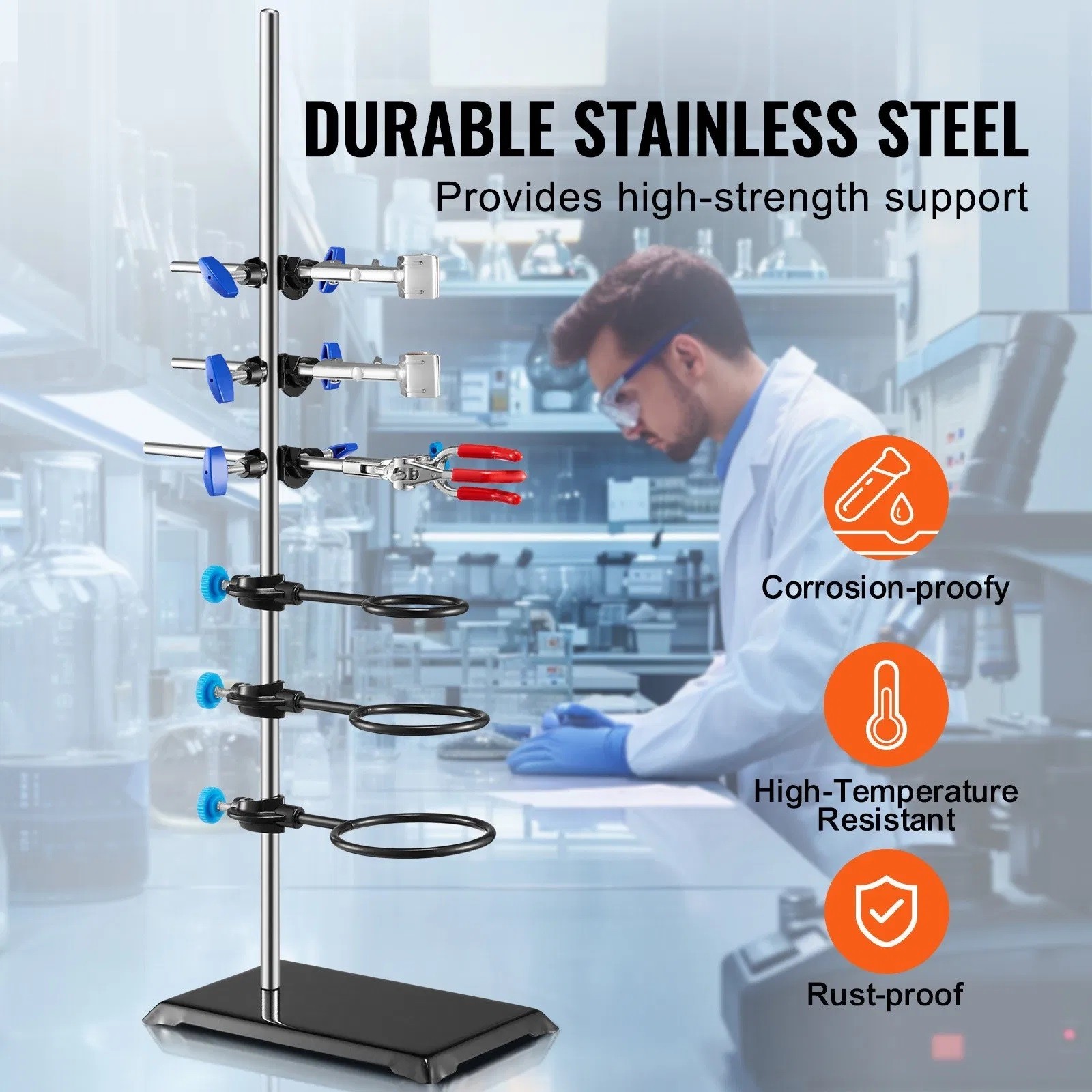 Lab Stand Support, Laboratory Retort Support Stand Set, Steel Lab Stand 23.6″