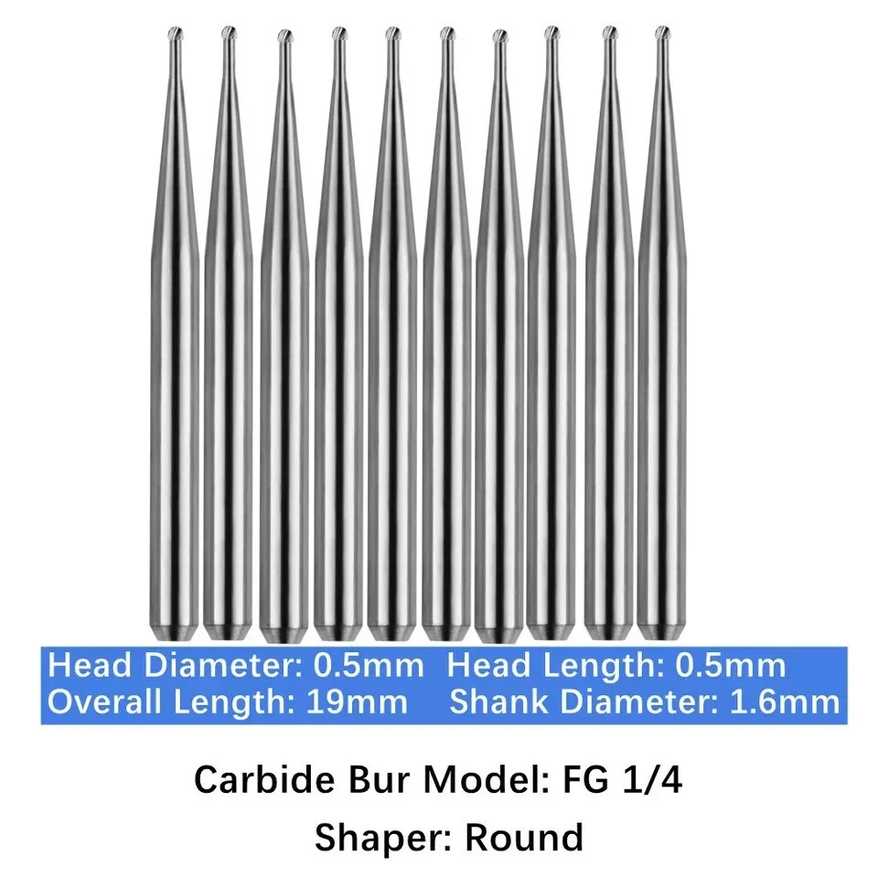 10/Pack Dental Surgical Carbide Burs Friction Grip FG Pear Round FG1/4