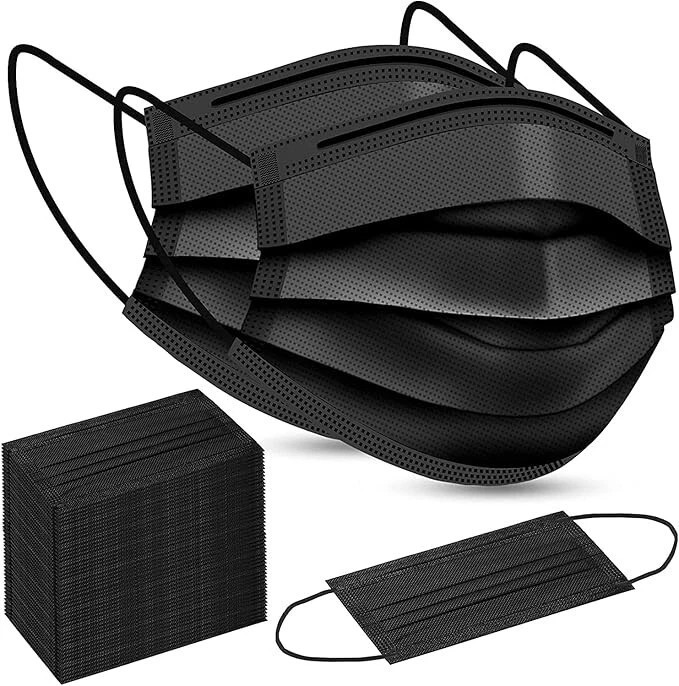 Disposable Black 3Ply Face Masks Comfort Earloop Non-Medical 100PCS