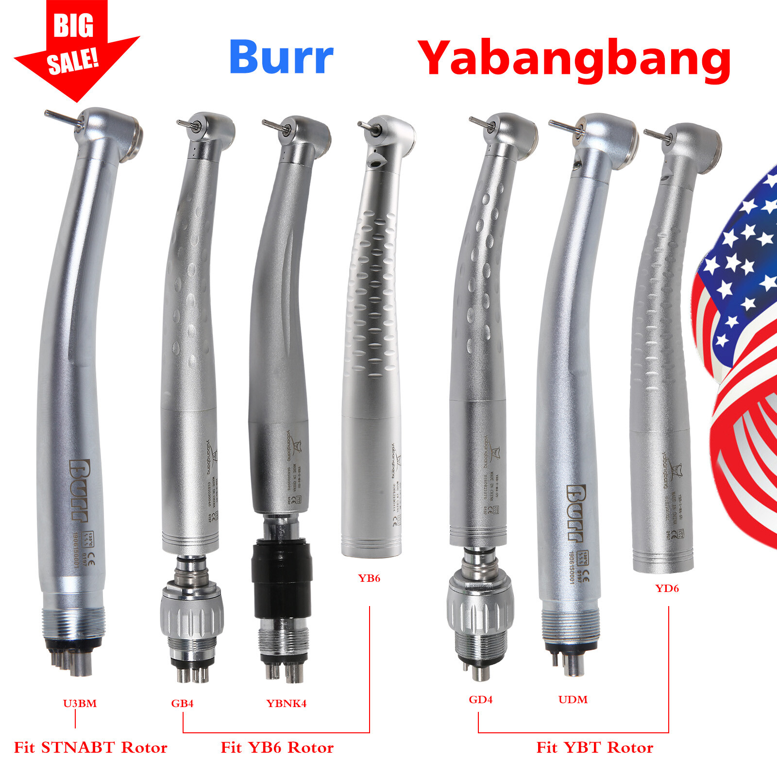 Dental Fiber Optic LED Handpiece Fast High Speed 2/4/6 Hole Turbine Fit KaV NSK