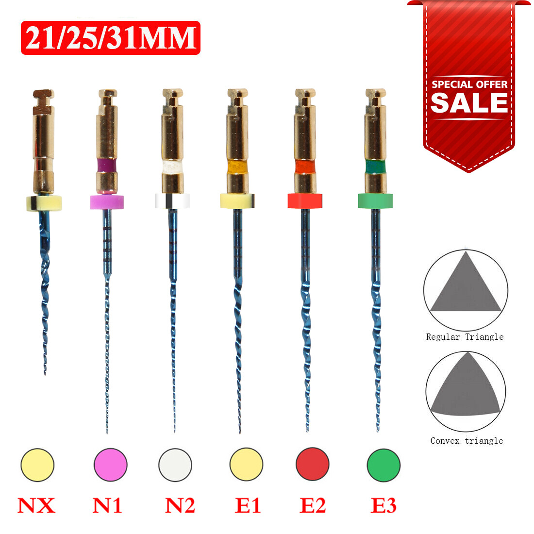 6pcs 21mm/25mm/31mm Dental Endo Root Canal Rotary NiTi File