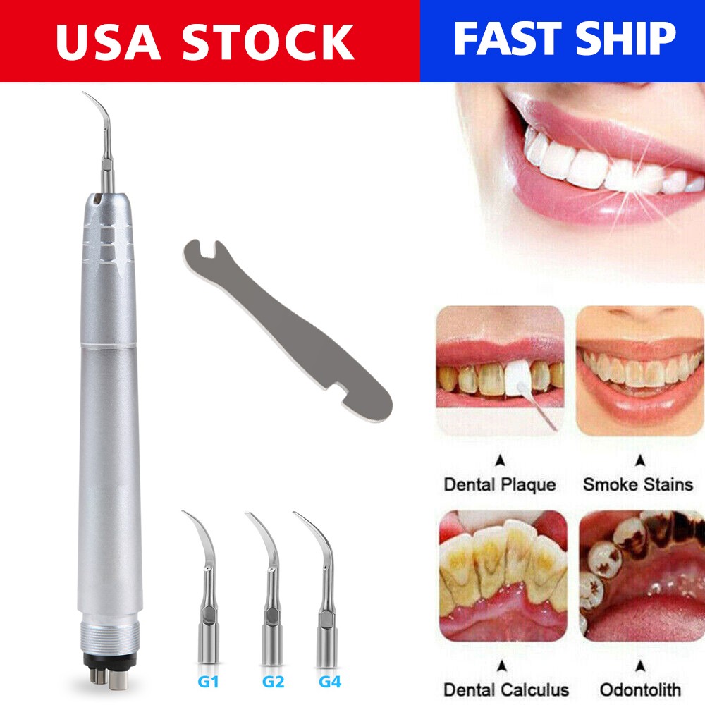 Dental Ultrasonic Air Perio Scaler Handpiece Hygienist 4 Hole w/ 3 Tips Original