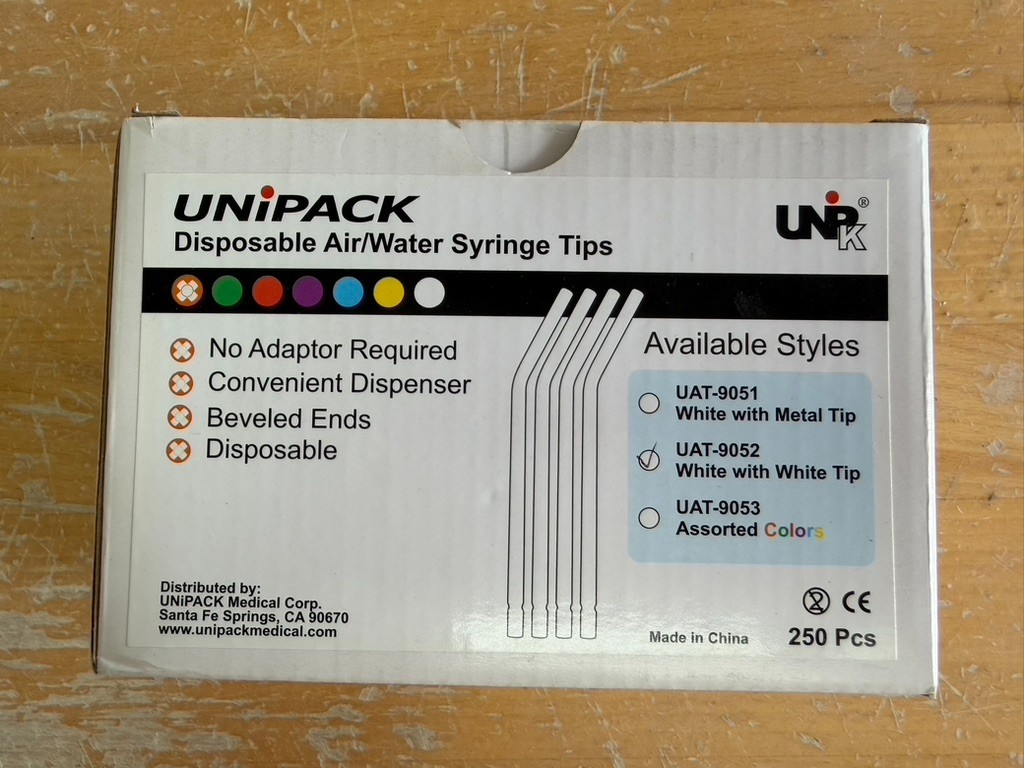 UNIPACK Disposable Air Water SyringeTips – WHITE W/WHITE TIP – 250PCS/2
