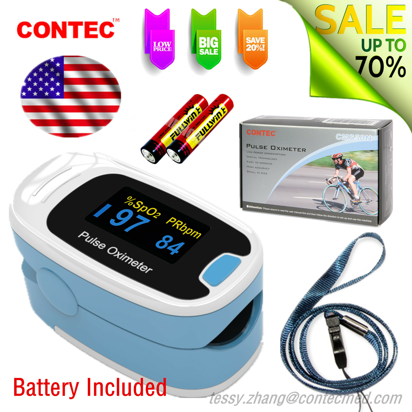 Fingertip Pulse Oximeter SPO2 Pulse Rate Blood Oxgen Meter OLED Battery Included