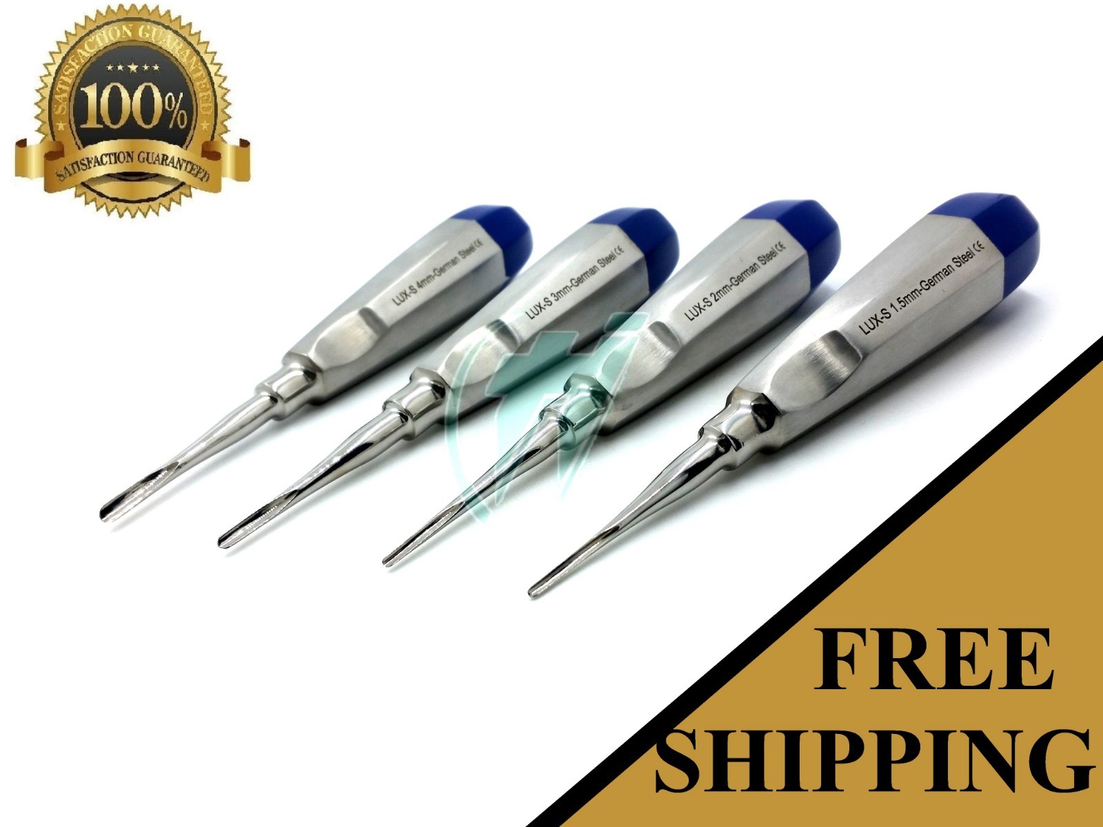 GERMAN 4 PCS STRAIGHT DENTAL SURGERY EXTRACTING EXTRACTION LUXATING ELEVATOR-BLU