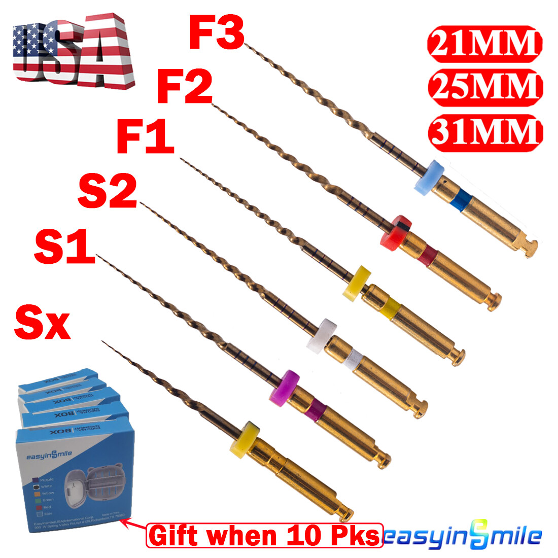 6pcs Endodontic Dental Endo Files Rotary NITI Files X-Pro Gold Taper 21/25/31MM