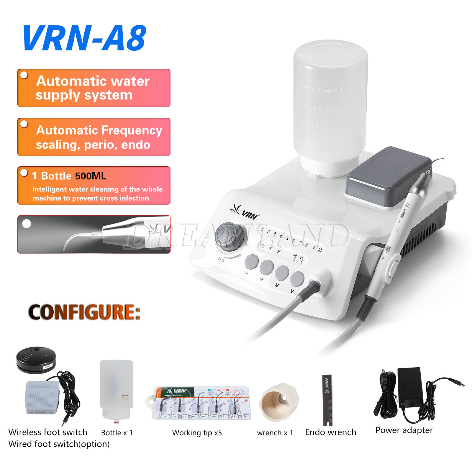 Dental Wireless Digital Ultrasonic Scaler w/ LED Detachable Handpiece VRN-A8 FDA