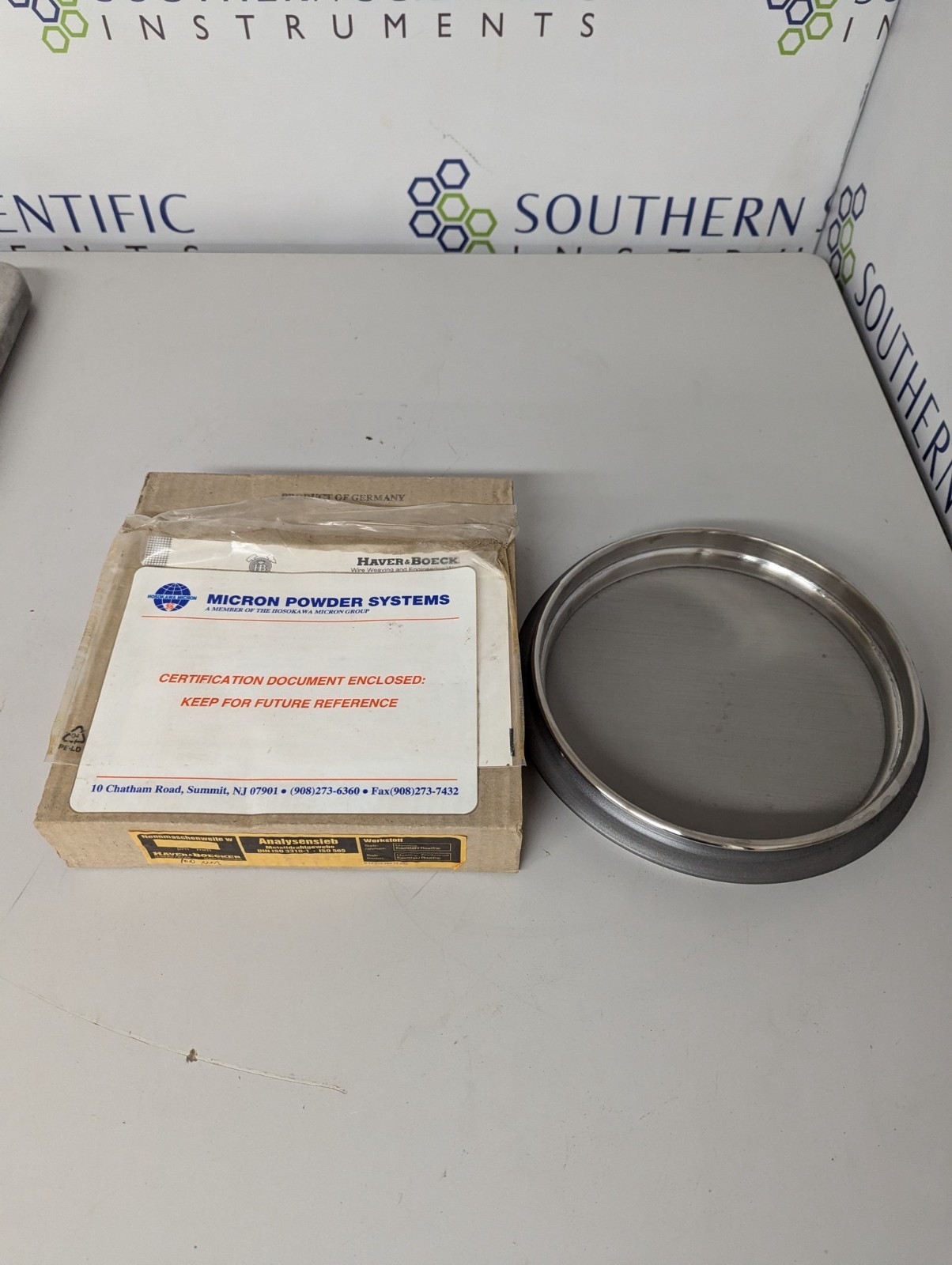 Haver & Boecker Sieve, 8″ diameter 100um/.10mm stainless steel plain weave test