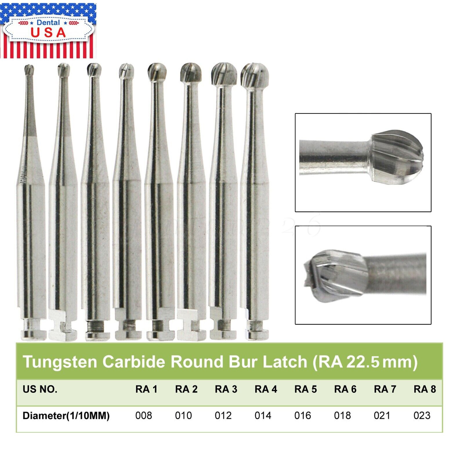Dental Tungsten Steel Carbide Round Burs RA for Slow Low Speed Handpiece