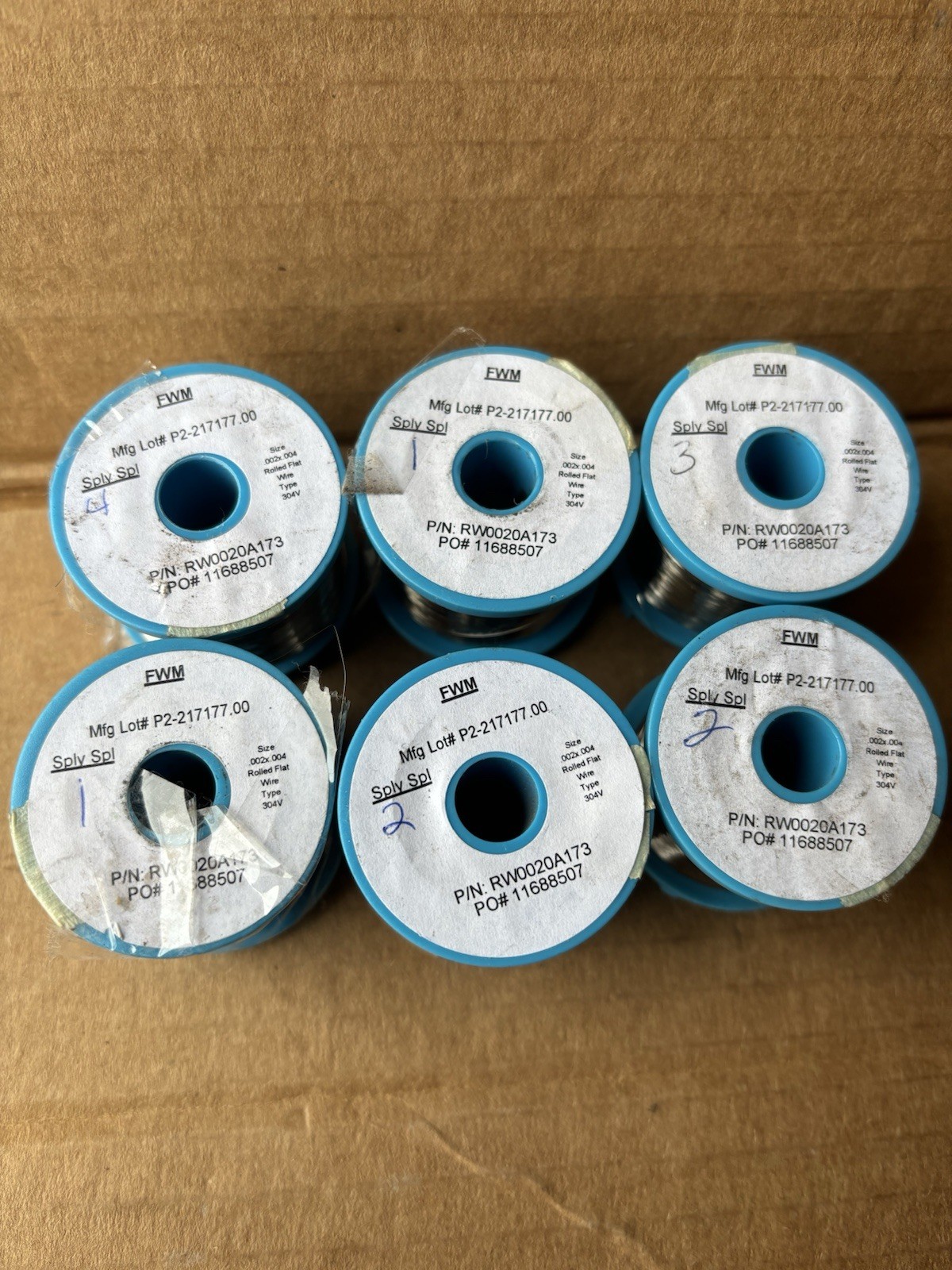 FORT WAYNE METALS ROLLED FLAT WIRE (SIZE 0.02×0.04) Lot (6) Used P/N: RW0020A173