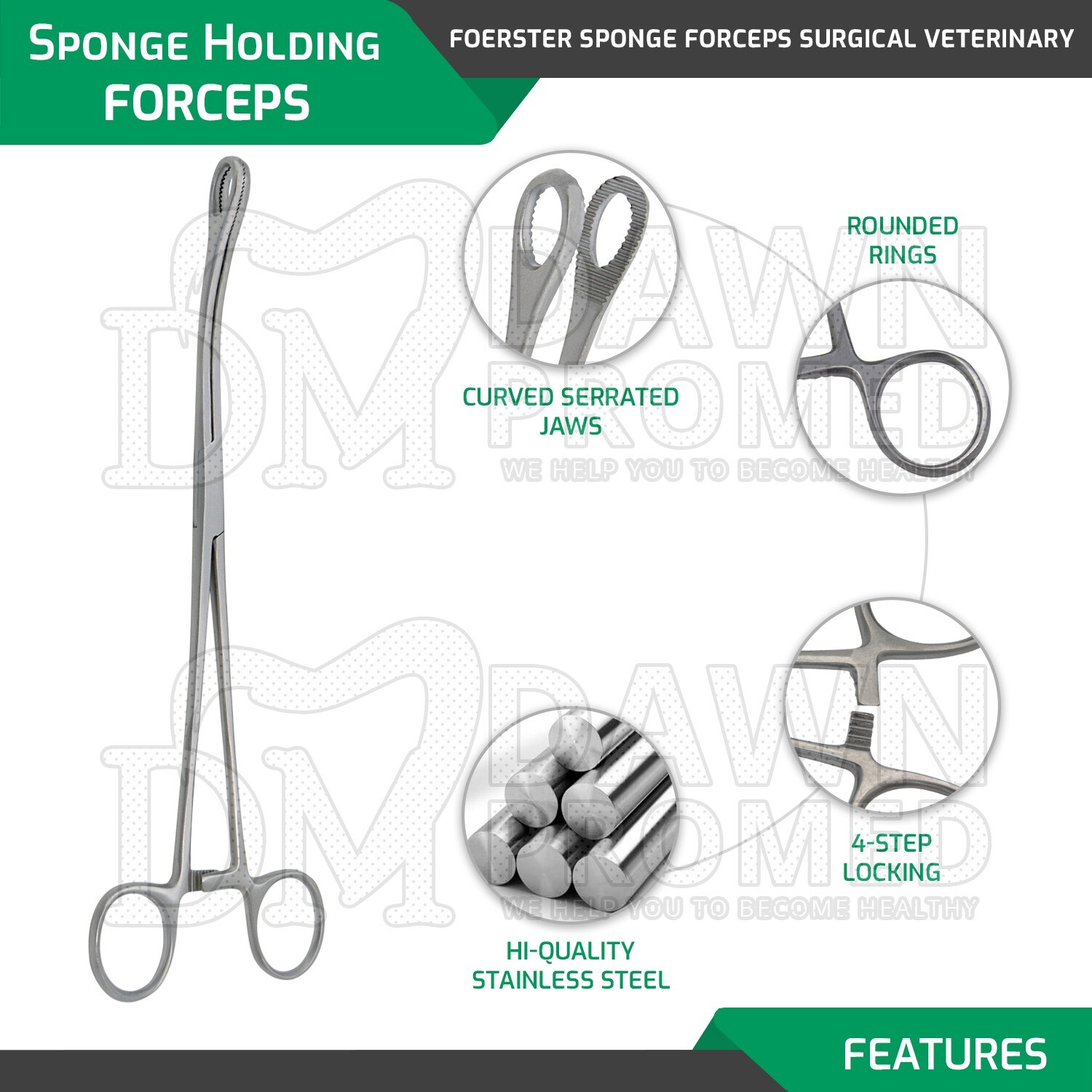 Sponge Forceps 9.5″ Curved Serrated Surgical Gynecology Instruments German Grade