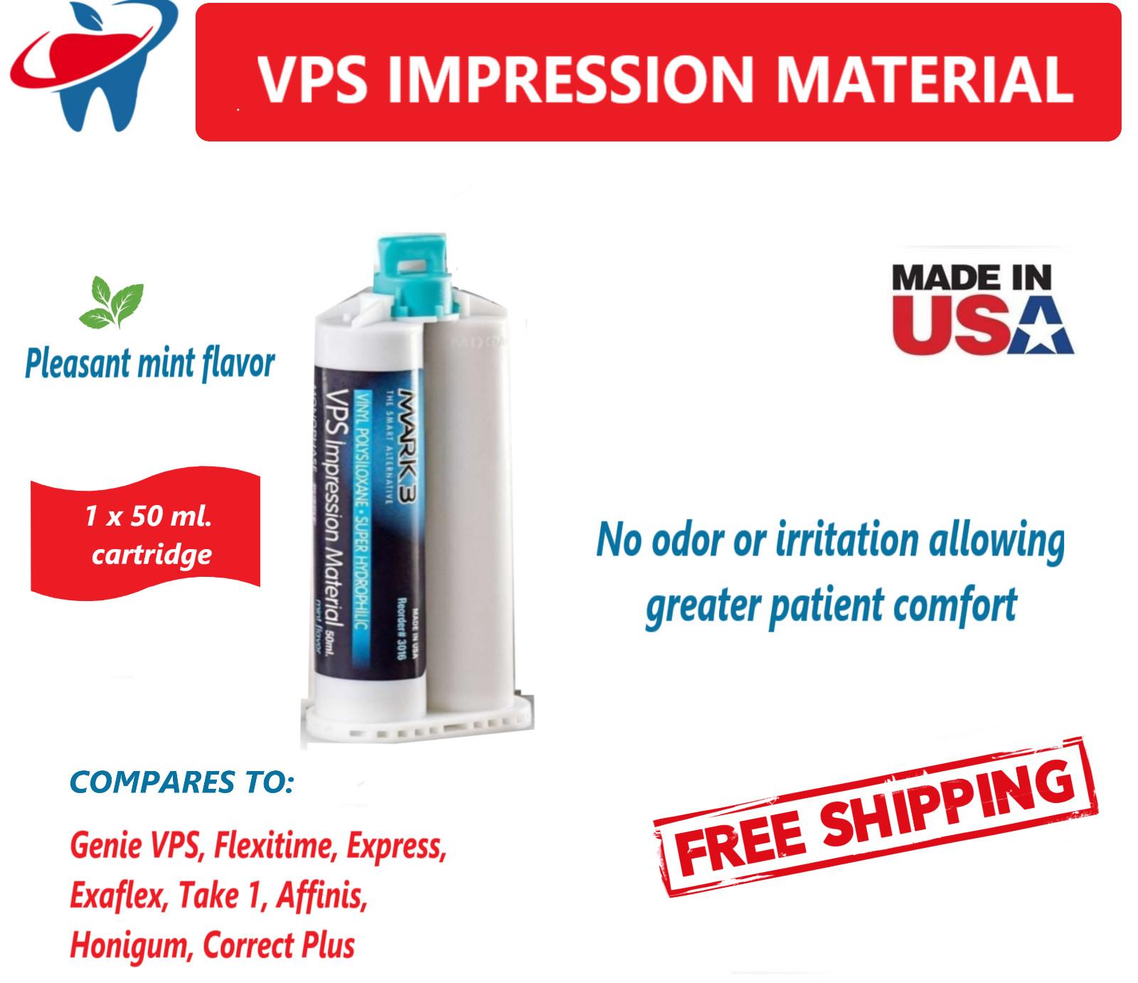 Dental MEDIUM BODY REGULAR SET VPS Impression Material PVS 50ML, 1-16/Bx, MARK3