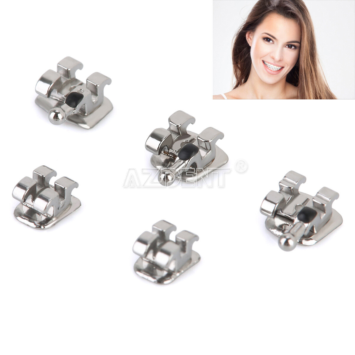 AZDENT Dental Orthodontic MIM Monoblock Brackets Brace Mini MBT/Roth Hooks 345
