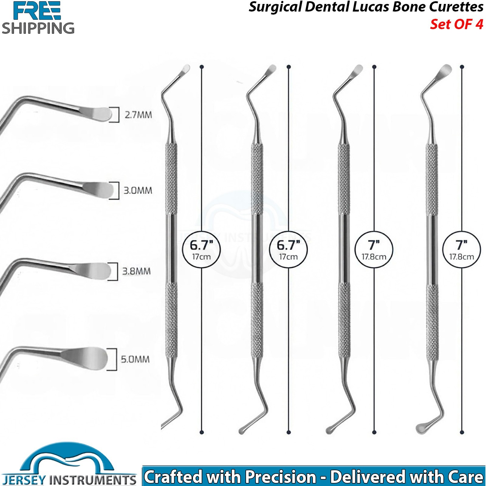 Lucas Bone Curettes Set of 4 Dental Surgical Curettes Double Ended Instruments