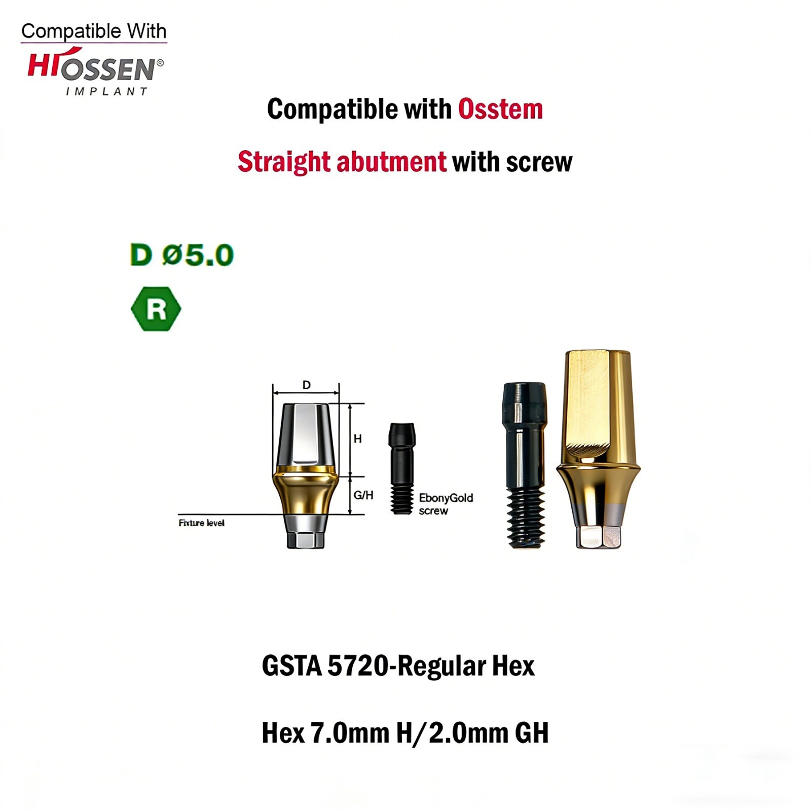 Dental Titanium Cemented straight abutment fits to Osstem Hiossen Mini Regular