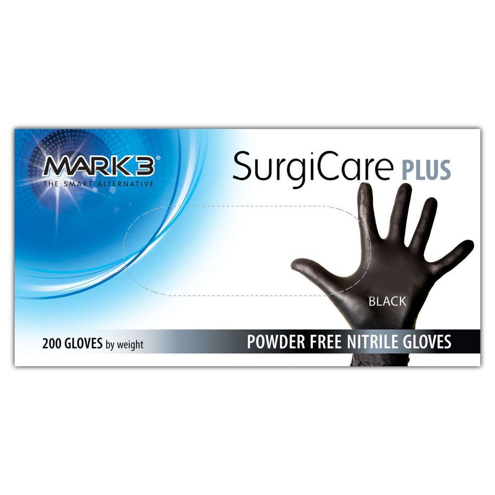 MARK3 SurgiCare Plus Black Nitrile Exam Gloves, Medium, 200/Box