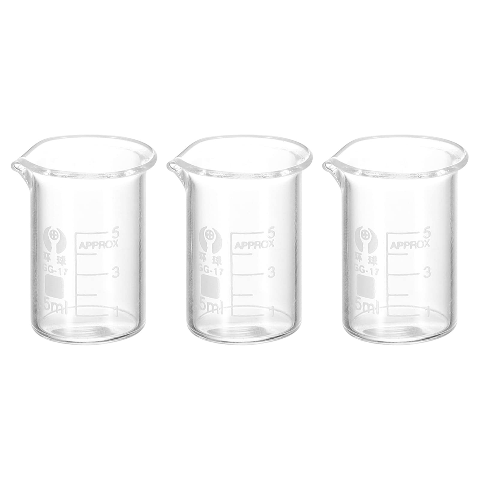 3Pcs 5ml Low Form Glass Beaker, 3.3 Borosilicate Glass Graduated Printed Scal…