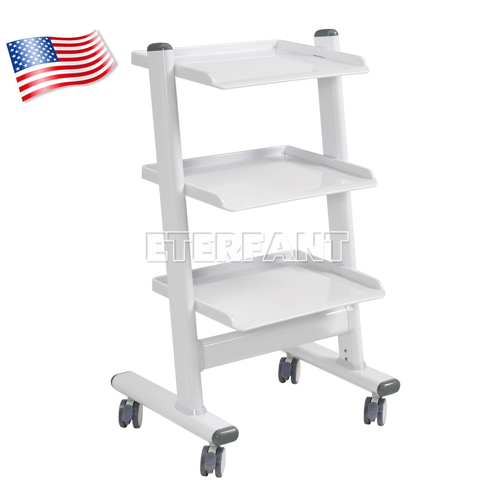 Dental Medical 3 Layer Trolley Cart Tool Mobile ABS Instrument Stand with Socket
