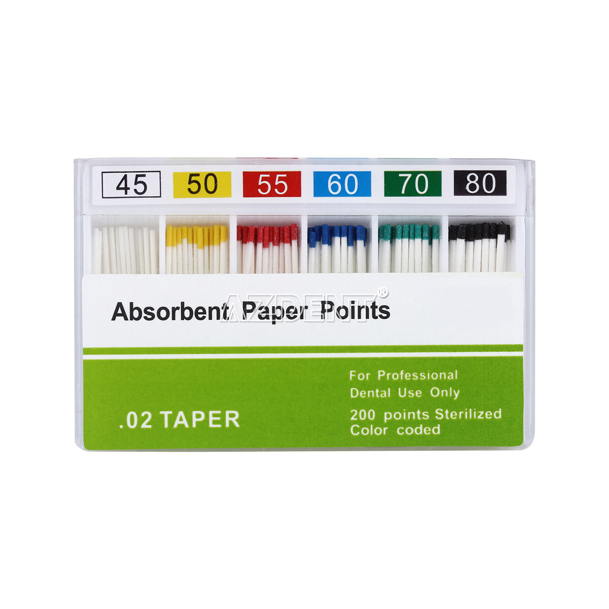 200pzas Papel Absorbente Endo Dental Puntos 0.02 Taper 45-80#