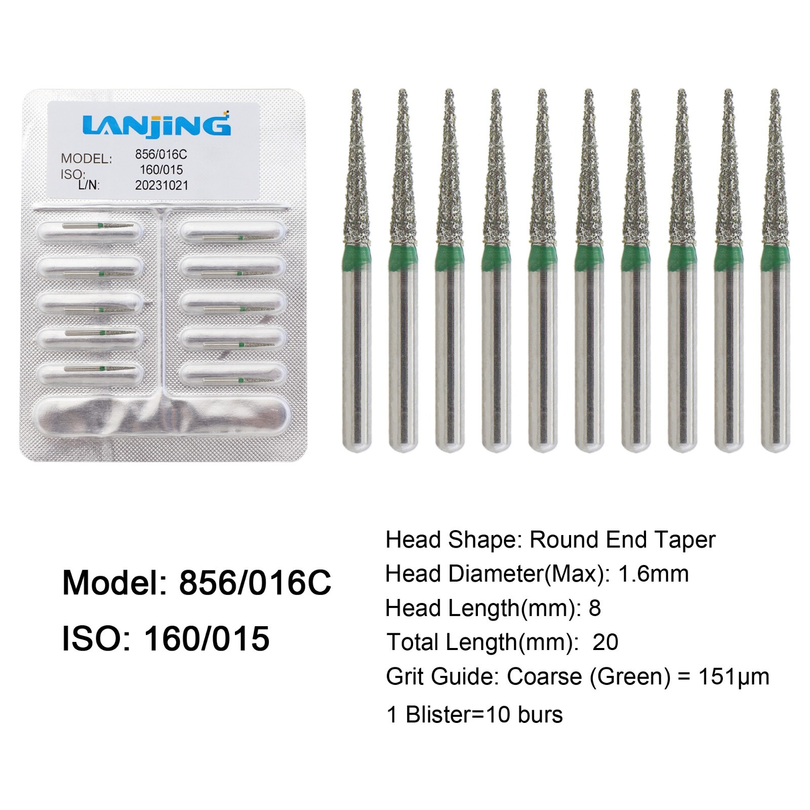Dental Diamond Burs Football Round End Taper Coarse Fine FG High Speed 856 850