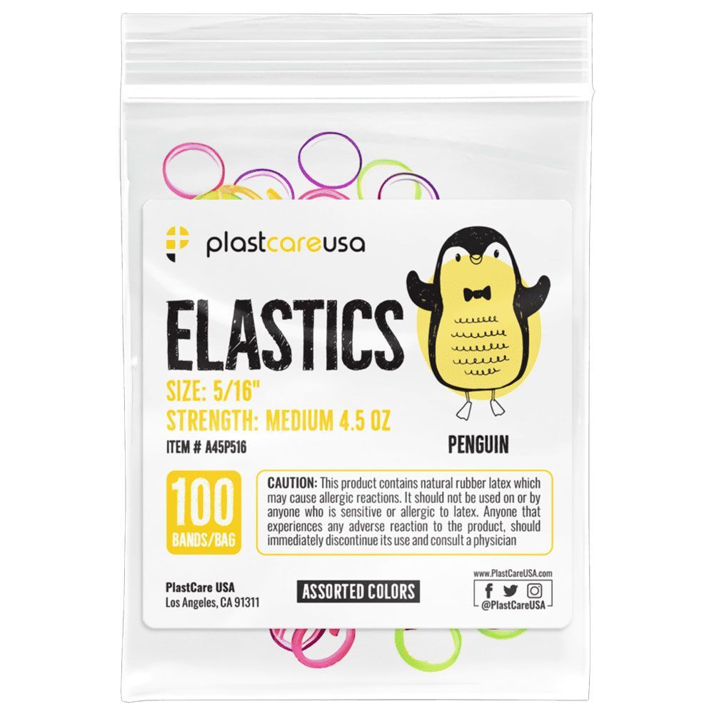 plastcareusa ELASTICS 5/16″ Penguin,Medium 4.5oz Elastic Bands,Asst Color,100/Bg