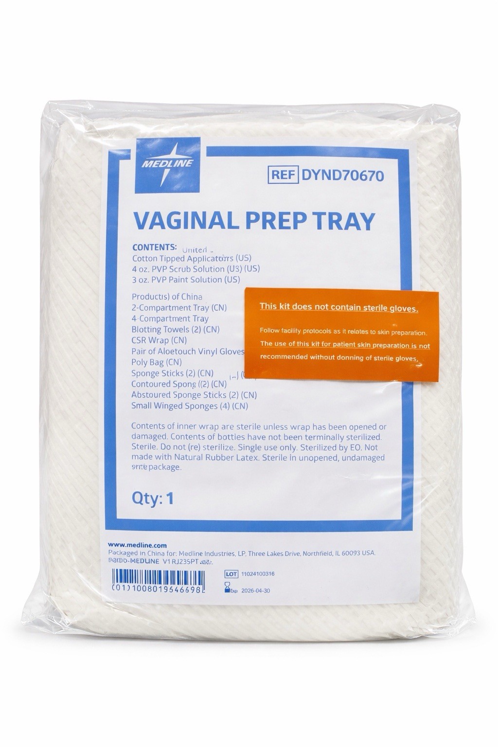 Lot of 4 Medline DYND70670 Vaginal Prep Tray Kit Exp 04/2026