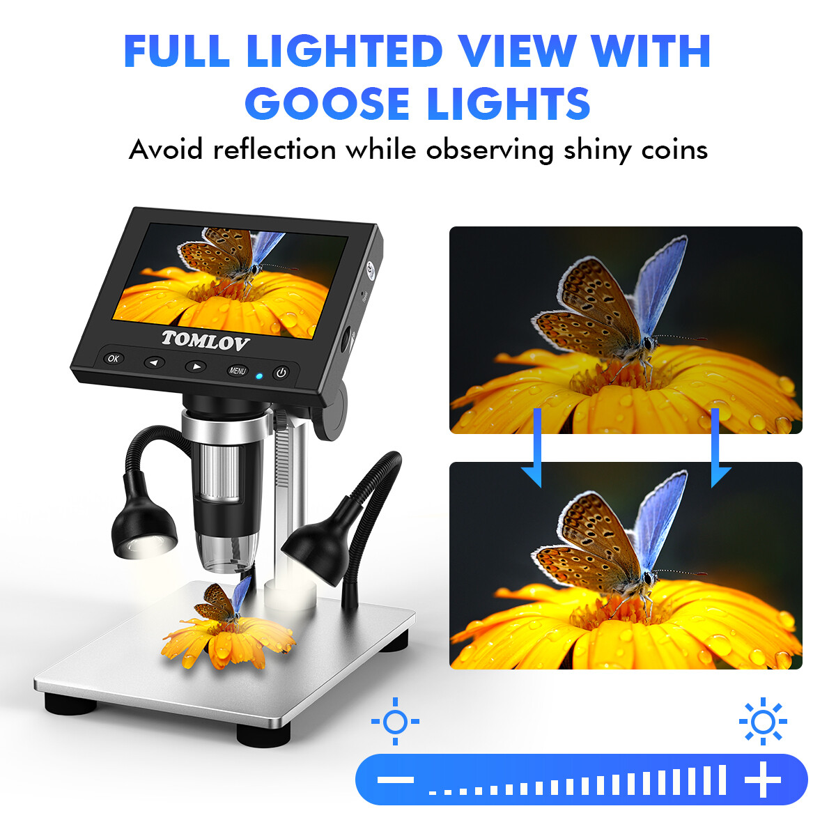 TOMLOV 1000X Digital Microscope Camera 4.3″ LCD Coin magnifier solder workbench