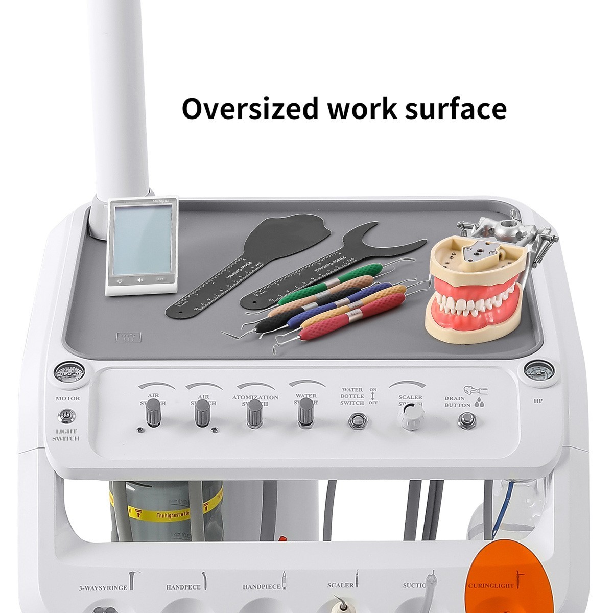 Dental Mobile Delivery Unit Cart Air Compressor 4Hole With Surgical Light Lamp
