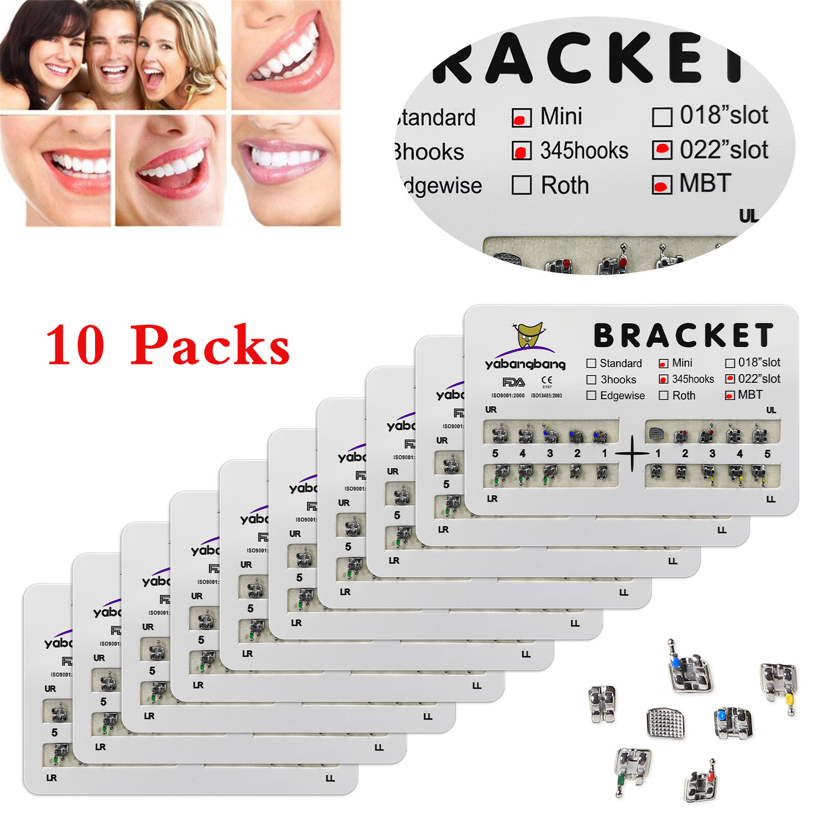10 Packs/200pcs Dental Metal Orthodontic Brackets Braces Mini Roth/MBT Slot.022