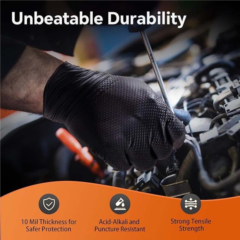 Heavy Duty Nitrile Gloves 8Mil Extra Thick Mechanic Home Garden Disposable Glove