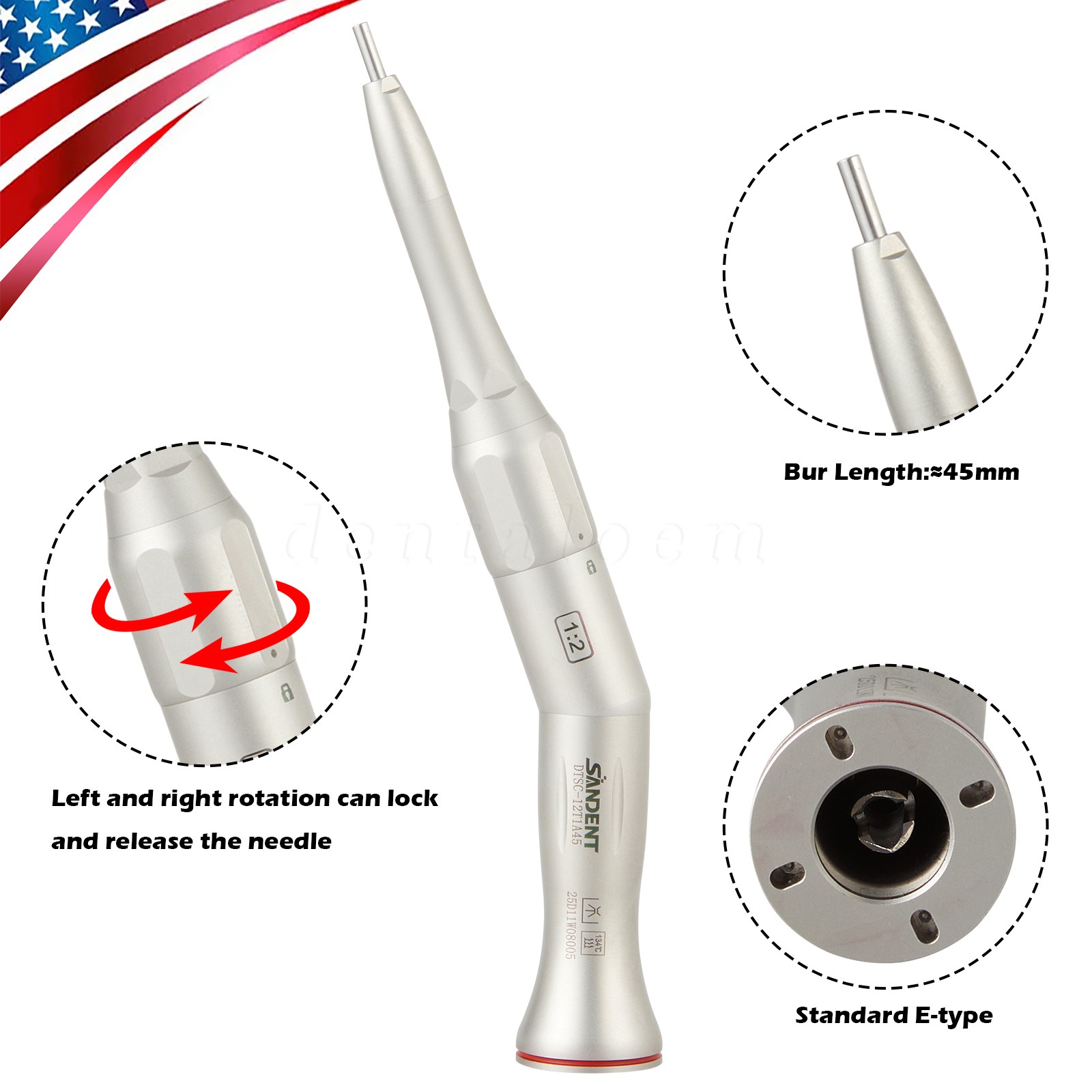 1-100 SANDENT Dental 1:2 Surgical Osteotomy Low Speed Handpiece 20º Contra Angle