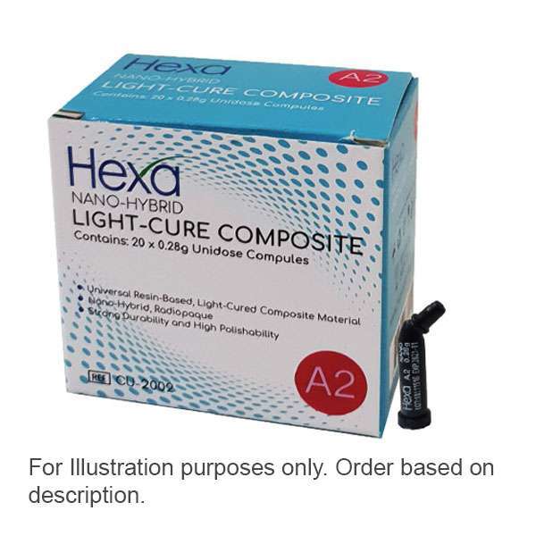 Hexa Nano-Hybrid Light-Cure Composite – A3.5, 20 x 0.28 Gm Unidose Compules