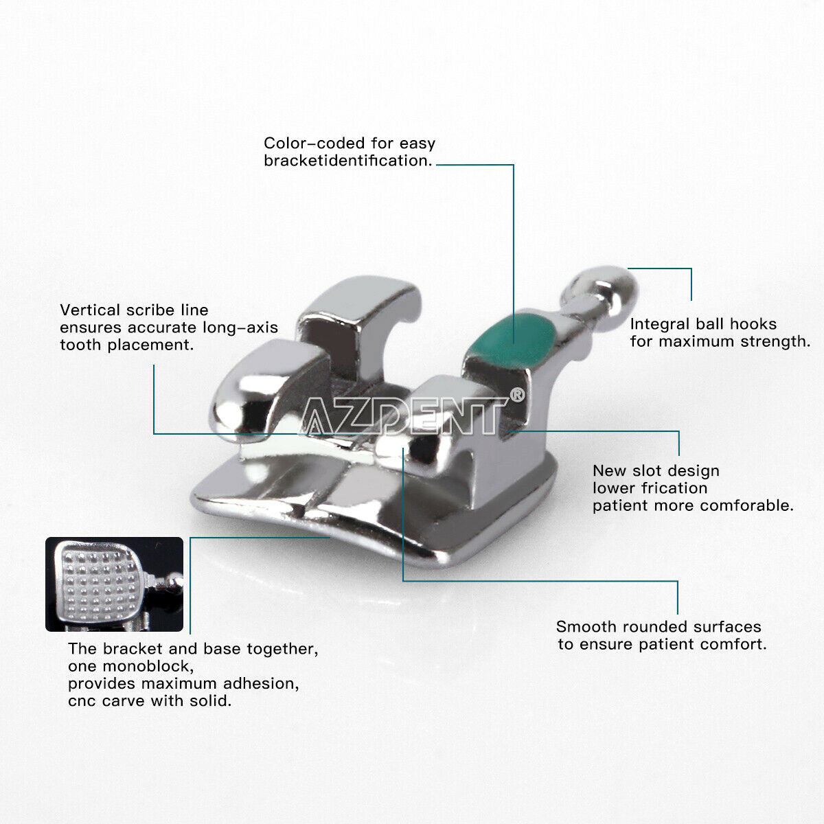AZDENT Dental Orthodontic MIM Monoblock Bracket Braces Mini Roth/MBT 018/022
