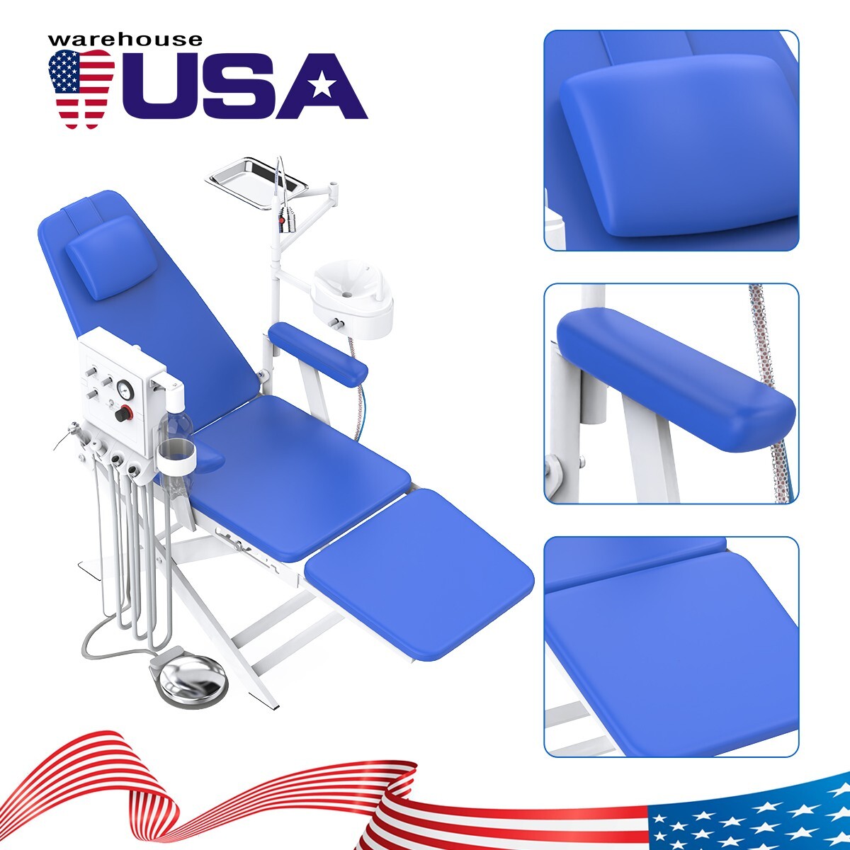 Dental Folding Mobile Chair LED Light + Turbine Uint +Weak Suction+3 Way Syringe