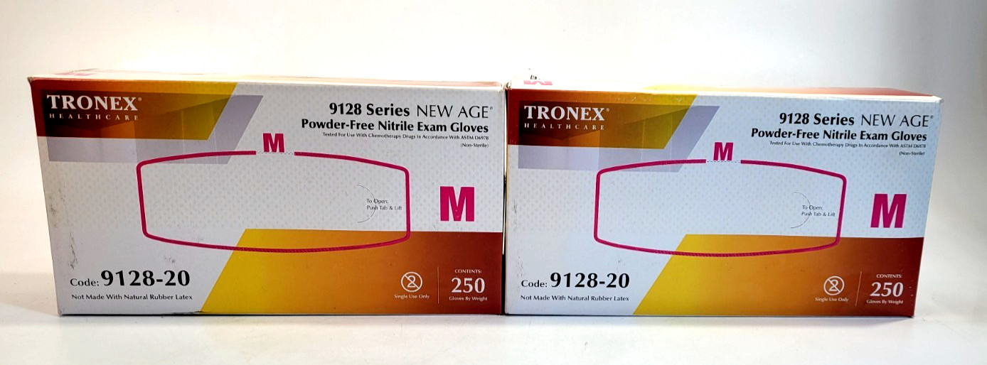Tronex 9128-20 Nitrile Exam Gloves Powder-Free Size M 250ct Box – Lot of 2
