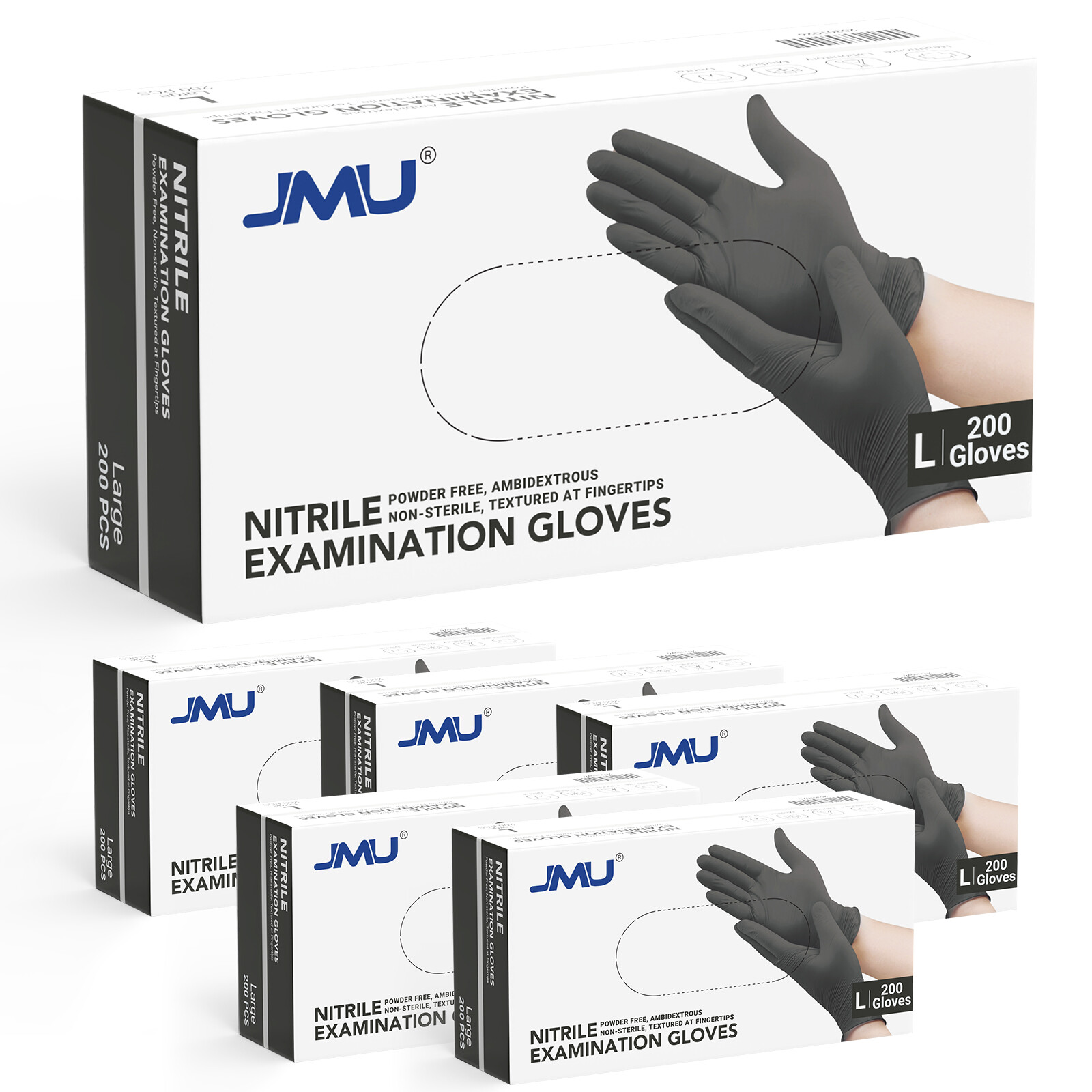 1200/Case JMU Nitrile Gloves BLACK Medical Exam Gloves 3.5 Mil（XS/S/M/L/XL）