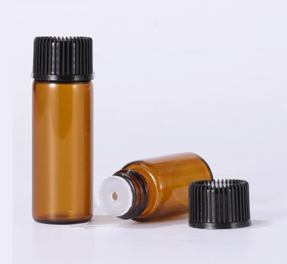 Elfenstall- 50PCS 5ML 1/6oz Amber Glass Bottle with Orifice Reducer and Screw Ca
