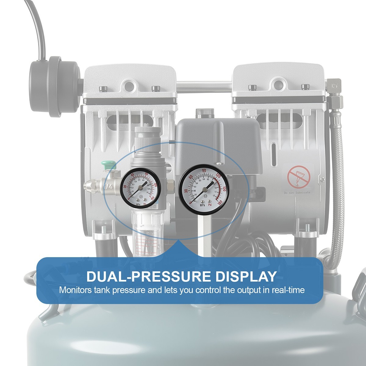 24L Portable Dental Air Compressor Oil Free Silent Air Pump 600W 118 L/min