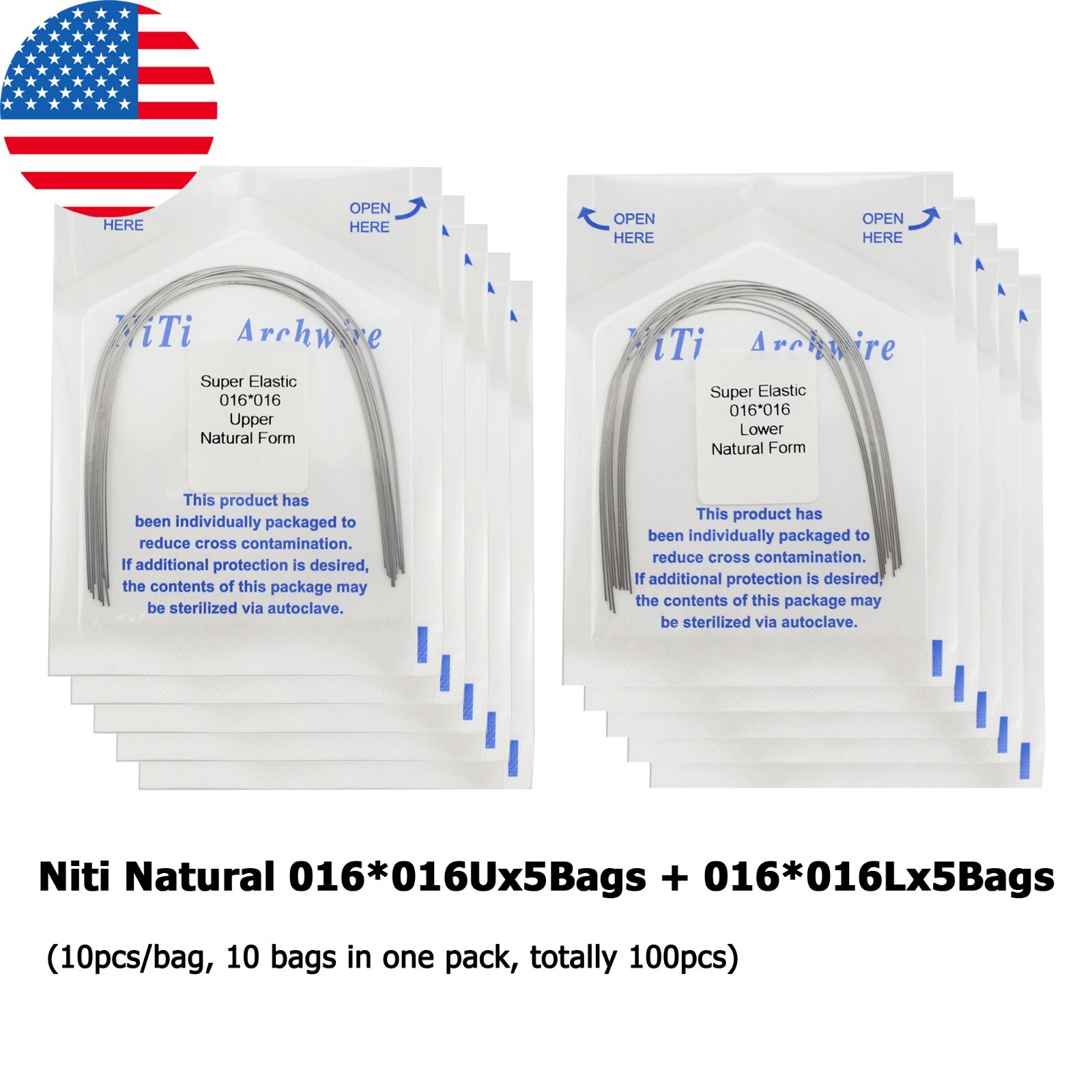 100PCS Dental Orthodontic Niti Arch Wire Rectangular Round Natural Upper Lower
