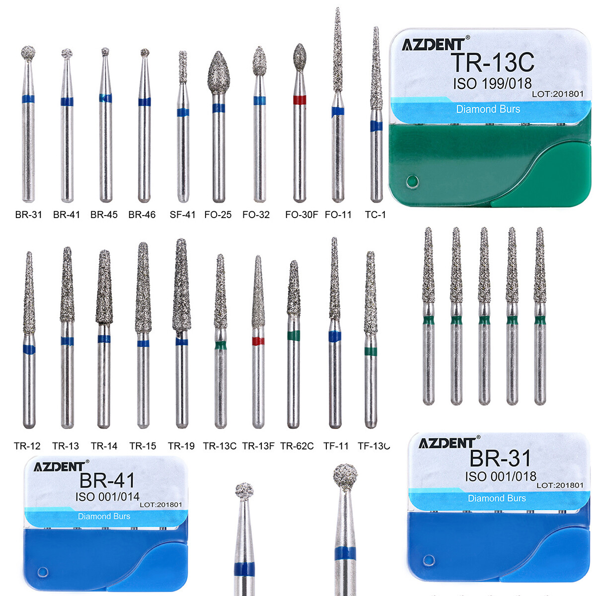 100Pcs Dental Diamond Burs High Speed Handpiece Friction Grip 20 Type FG AZDENT