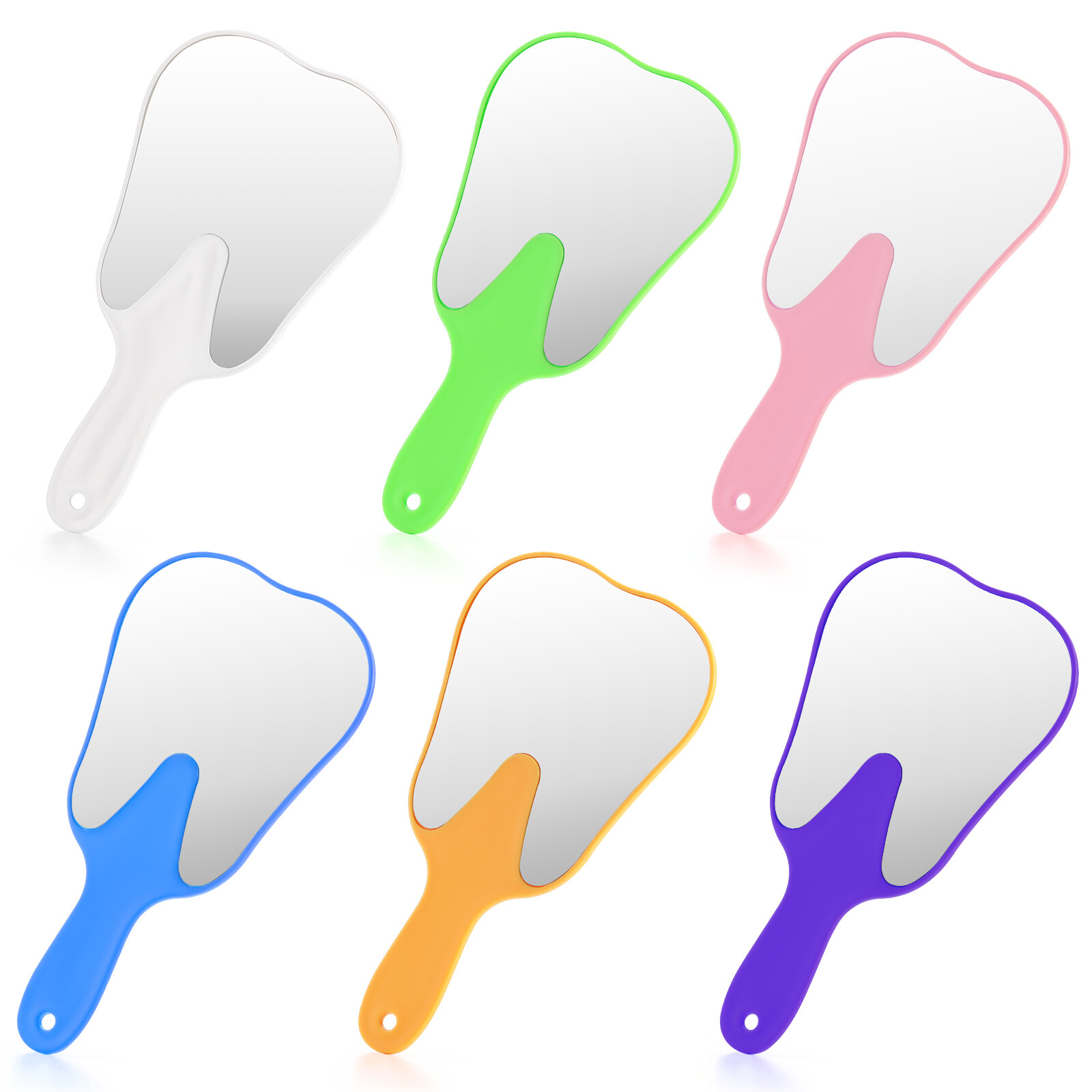 JMU Dental Tooth Shaped Mirrors Handheld Makeup Mirrors with Handle 6 Colors