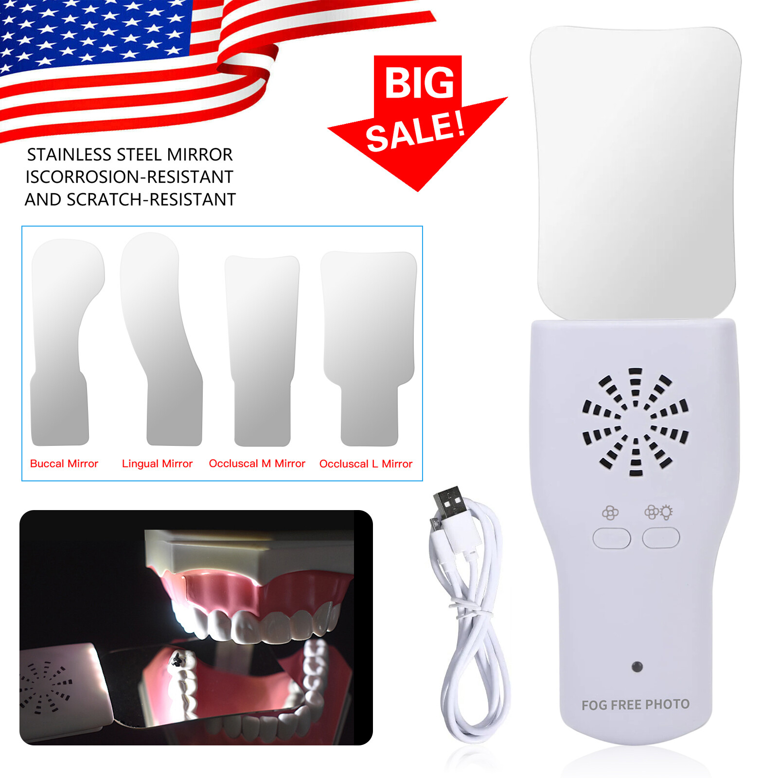 Dental Occlusal Mirror Fog Free LED Intra Oral Photo System 4*Mirrors Antifog ty