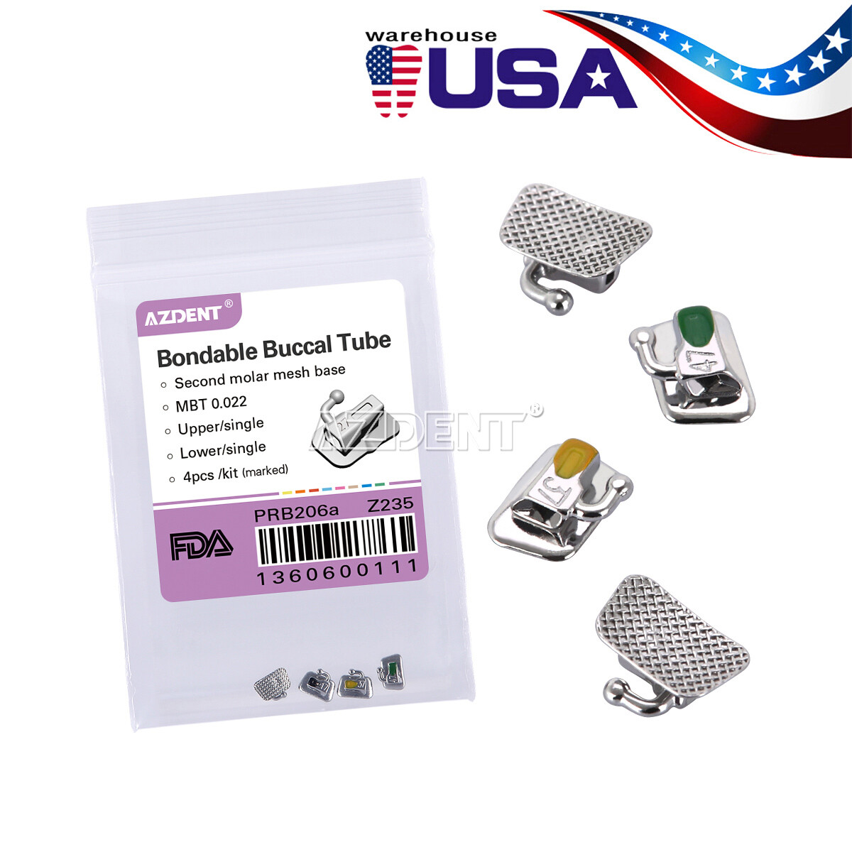 Dental Ortho Bondable Buccal Tube 1st/2nd Molar Non-conv/Cov MBT/Roth.022/.018
