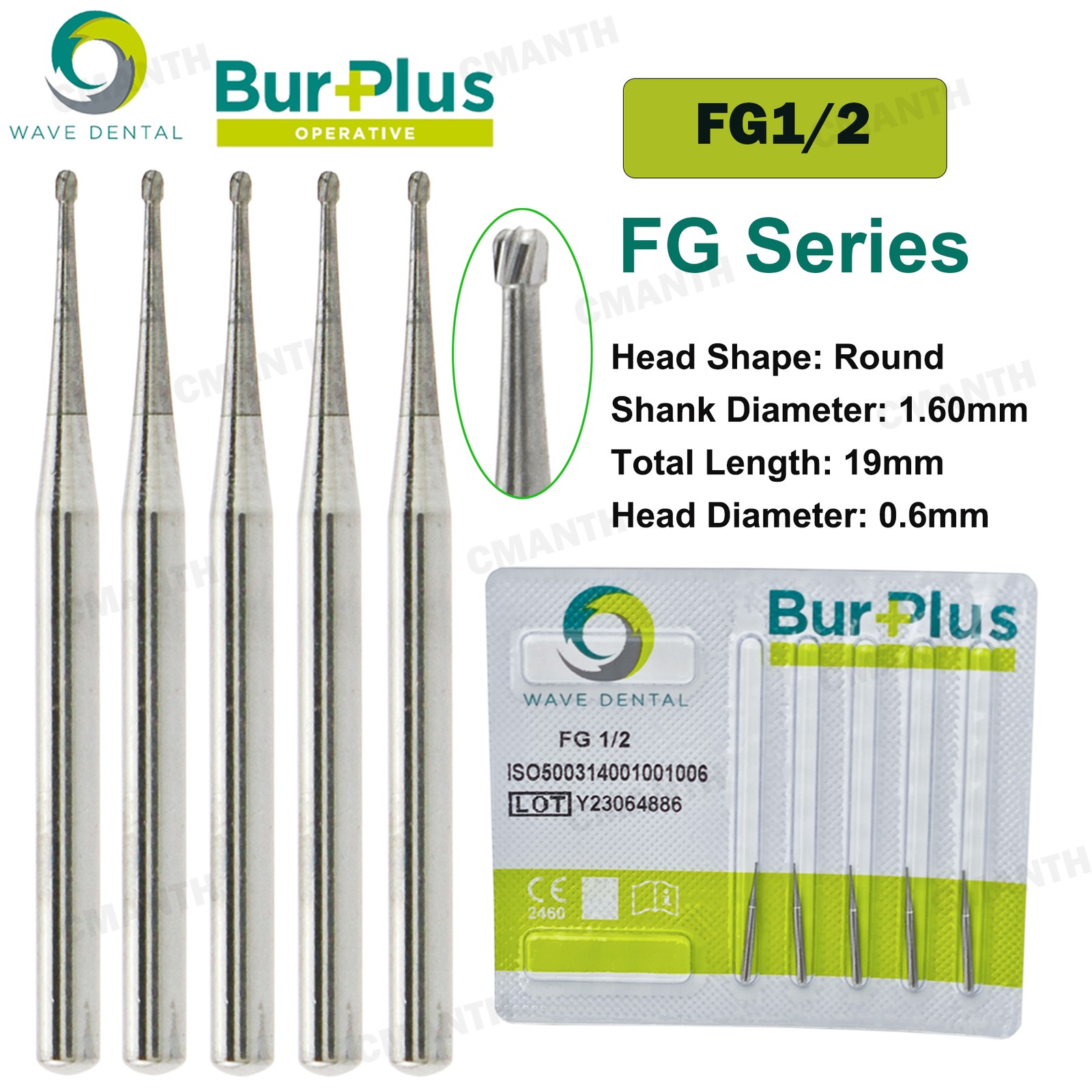WAVE Dental Tungsten Carbide Burs FG Round Head Handpiece High Speed 5PCS/PACK