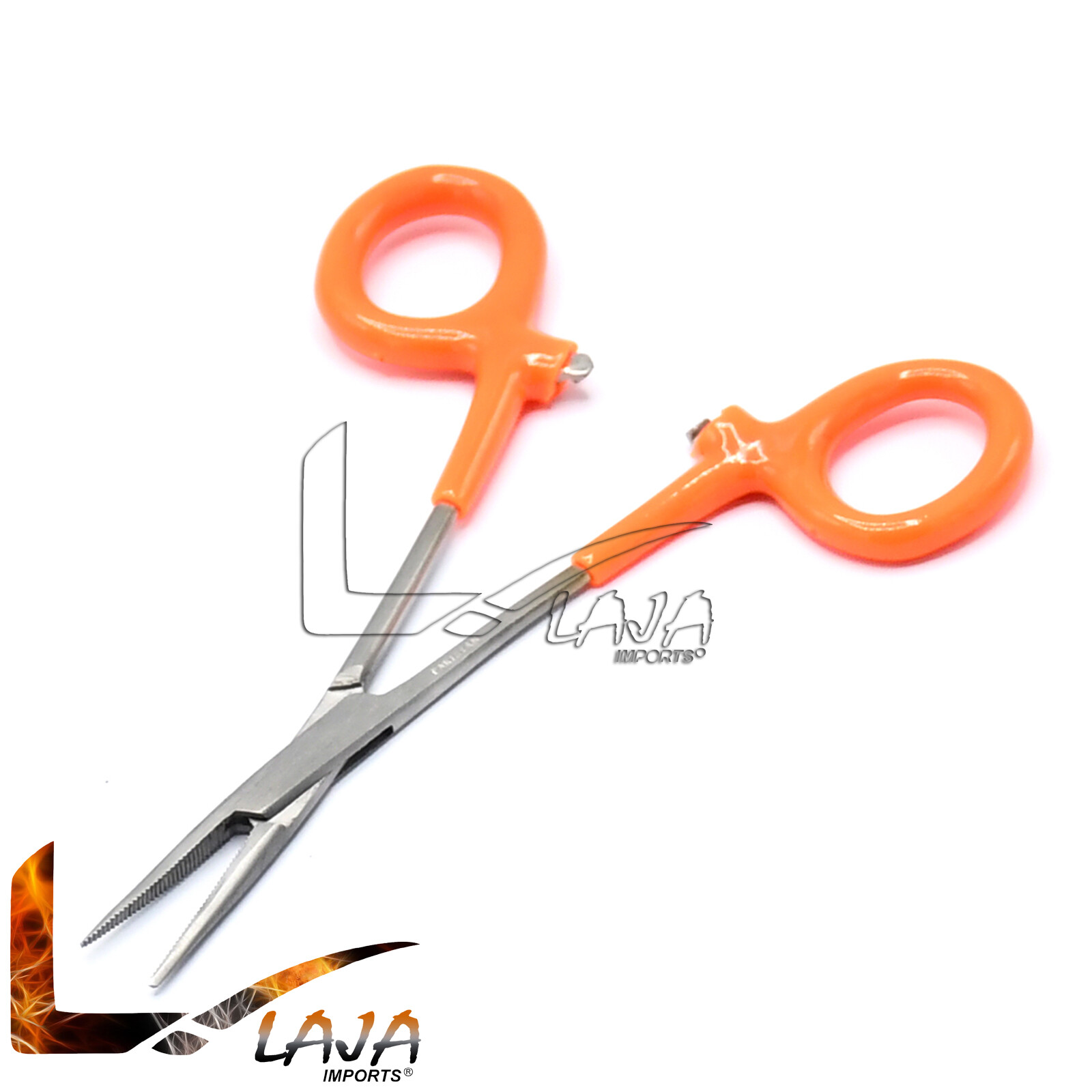 Set of 2 PVC Grip Handle Straight & Curved Hemostat Forceps Pliers 5” Orange