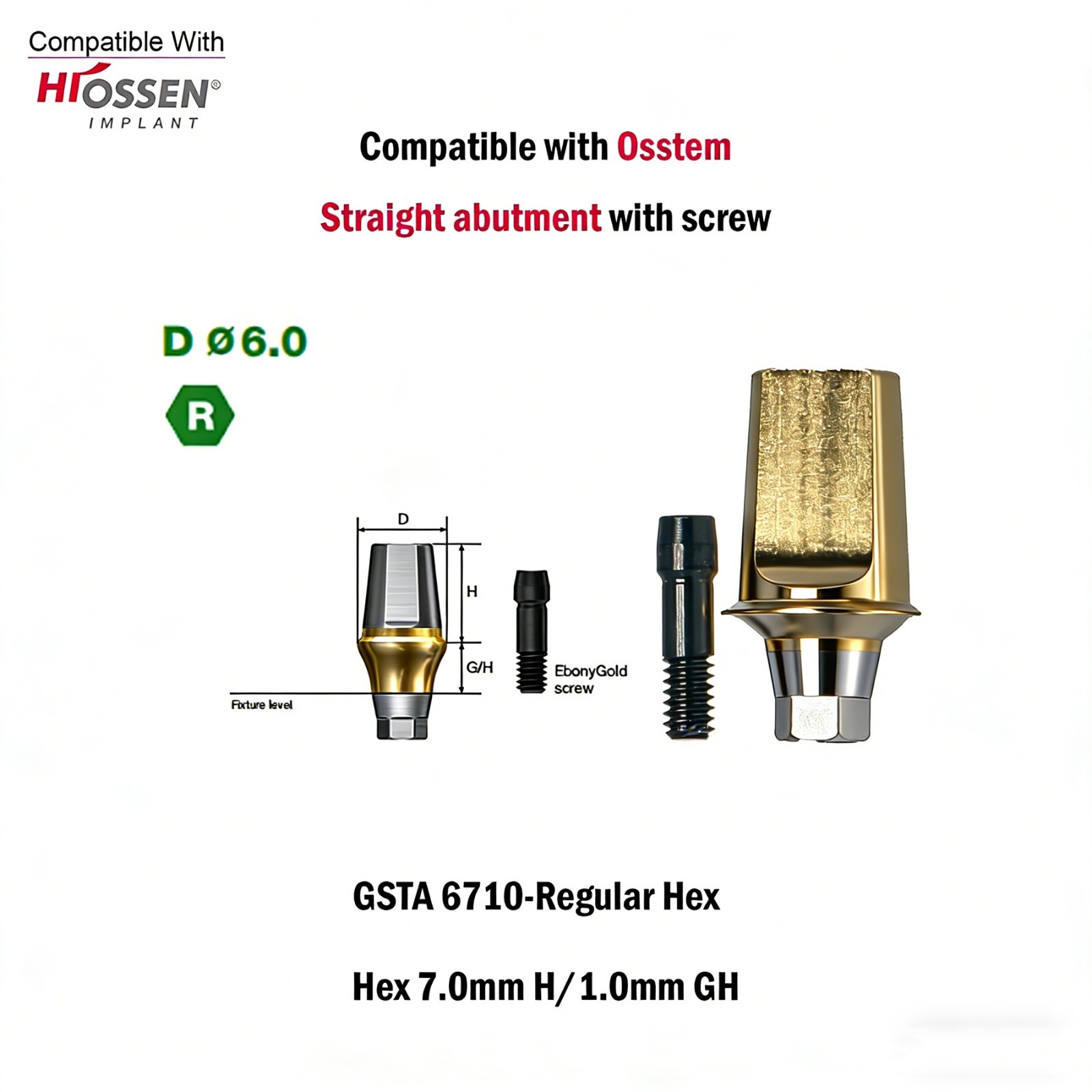 Dental Titanium Cemented straight abutment fits to Osstem Hiossen Mini Regular