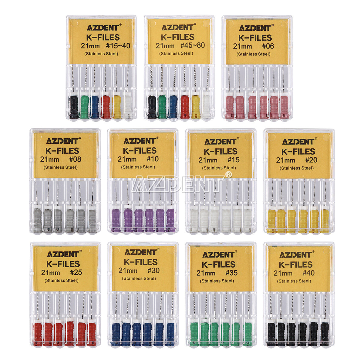 Dental Endo Root Canal Files Stainless Steel K-Files Hand Use 25/21mm AZDENT