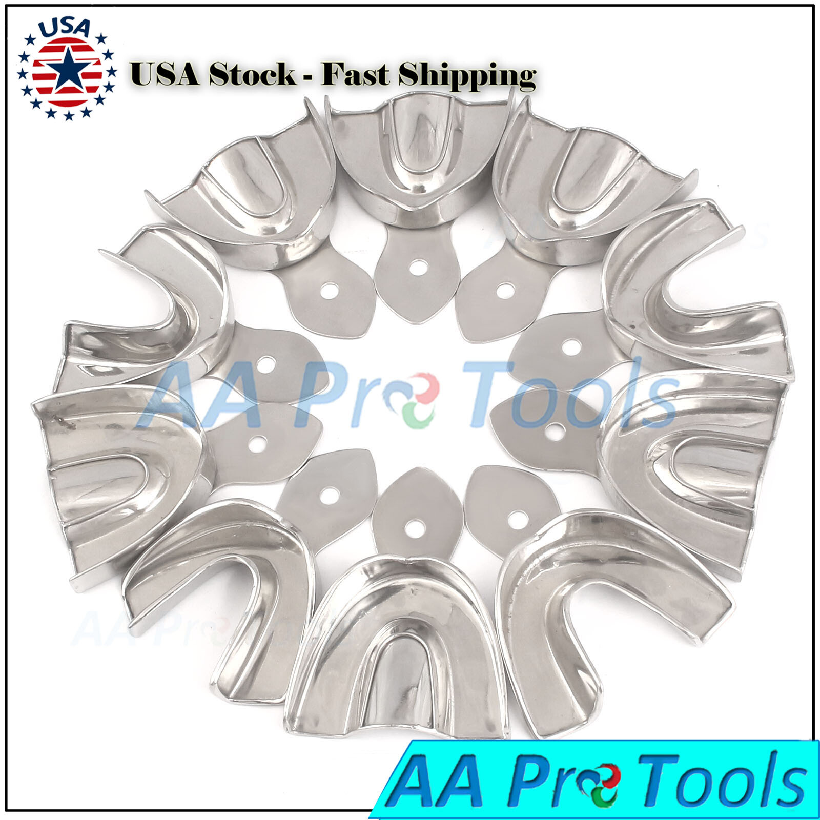 Stainless Steel Impression Trays Solid, Set of 10 XS, S, M, L, XL Upper & Lower